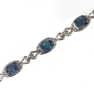 Mosaic Australian Black Opal Link Bracelet Sterling Silver